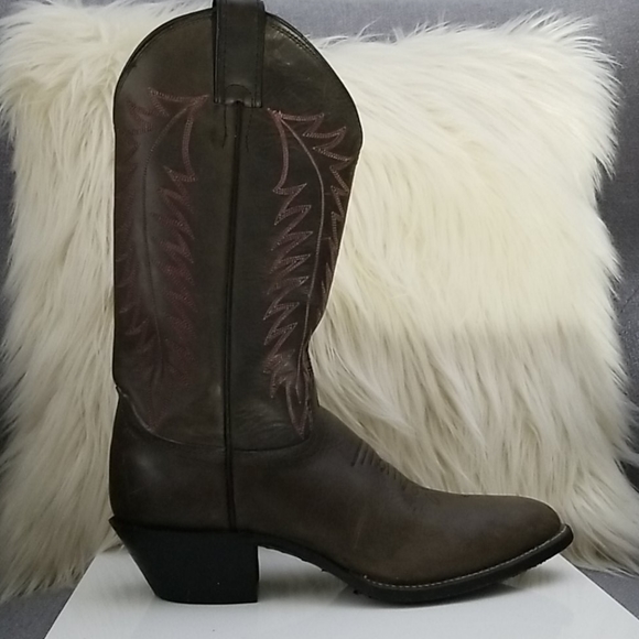 Leather Western Cowboy Boots Gray by Justin - Picture 8 of 9